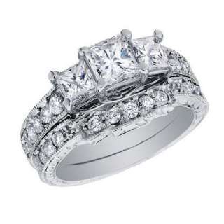 Stone Princess Cut Diamond Engagement Ring & Wedding Band Set 1 Carat 