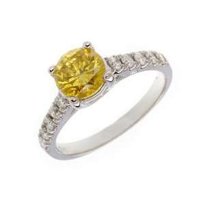 14k White Gold Anniversary Ring with Round Cut Yellow Canary Diamond 