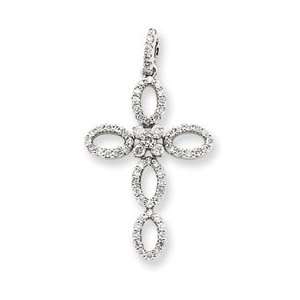  14k White Gold Diamond Filigree Cross Pendant Jewelry