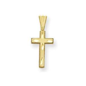   11/16in Satin & Diamond cut Cross Pendant/14kt Yellow Gold Jewelry