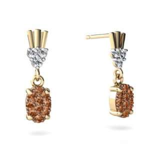    14K Yellow Gold Cognac Diamond Dangle Drop Earrings Jewelry