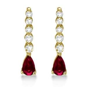 Pear Ruby and Diamond Graduated Drop Earrings 14k Yellow Gold (0.80ctw 