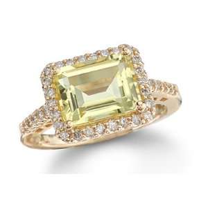 4.13Ct Emerald Cut Lemon Quartz & Diamond 14K Gold Ring Jewelry