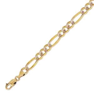 14K Solid Yellow 2 Two Tone Gold Figaro Chain Bracelet 7.0mm (17/64 in 