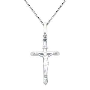14K White Gold Crucifix Cross Charm Pendant with White Gold 0.9mm 
