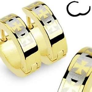 316L Stainless Steel Gold Plated Hinged Snap Huggie Earrings with 3 