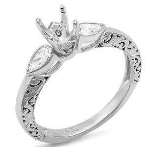 14k White Gold Round & Pear Diamond Ladies Bridal Ring Engagement 1/3 