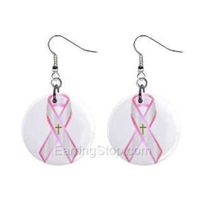 Pink Breast Cancer Awareness Ribbon #1 Dangle Earrings Jewelry 1 inch 