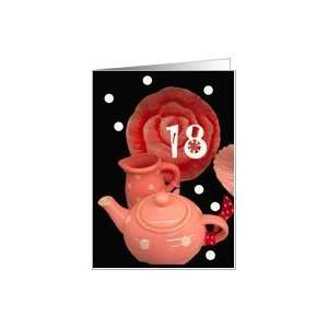    Birthday, 18, Pink Dishes, Polka Dot Teapot Card Toys & Games