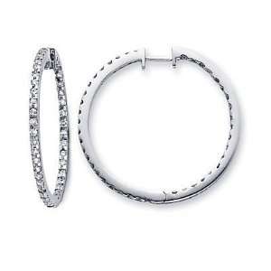 14k White Gold New Round Diamond Hoop Earrings 1.15 ct (G H Color, SI2 