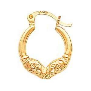  14K Yellow Gold Ram Hoop Earrings Polished Jewelry B 