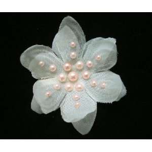  Small White Flower with Light Pink Pearls Hair Clip 