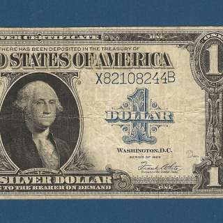 US CURRENCY 1923 LARGE $1.00 SILVER CERTIFICATE FINE GRADE Nice Old 