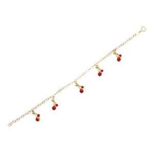  18 Kt Yellow Gold Cherry enamel bracelet 6 inches Jewelry