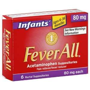 FeverAll Acetaminophen Suppositories, Infants, 80 mg 6 suppositories 