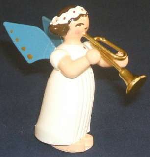 Angel Playing Trumpet Erzgebirge German Wood Figurine  