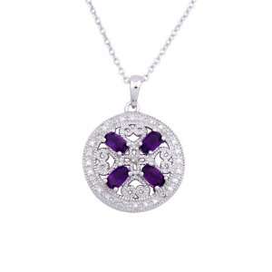   Plated Sterling Silver Genuine African Amethyst Pendant, 18 Jewelry