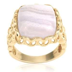 14K Yellow Gold Blue Agate Ring Jewelry