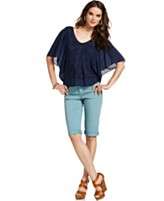   DKNY Jeans Short Sleeve Embroidered Top & Denim Cuffed Bermuda Shorts