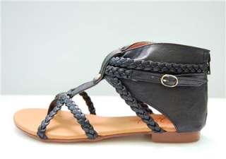 Ankle Cuff Strap Black Braided Flat Gladiator Sandals