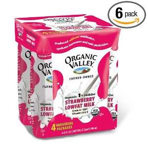 Organic Valley Strawberry 1% 4 Pack Single Serve, 8 Ounce (Pack of 6 