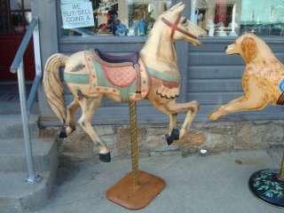 Vintage Large Carved Carousel Wood Striding Horse Hand Painted  