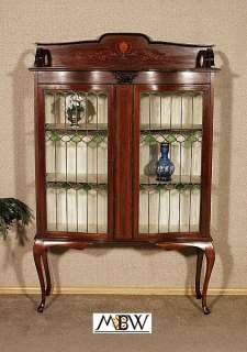 Antique English Mahogany Curio Display Showcase Cabinet  