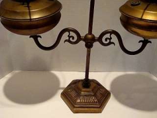 ANTIQUE BRASS DOUBLE TABLE LAMP OIL ENGLISH  