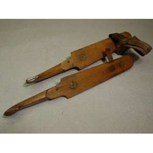  Pair of Large Antique 1800s Wood Ice Skates w Steel 