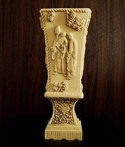   Faux Ivory Antique Sculptured Vase, Casting & Hand Carving  