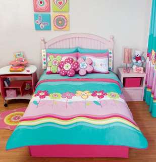 Girls Pink Flower Summer Comforter Bedding Set Queen 10  