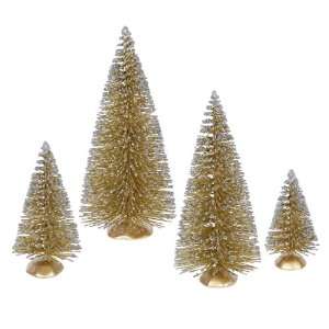   Whimsical Gold Glitter Artificial Mini Village Christmas Trees   Unlit