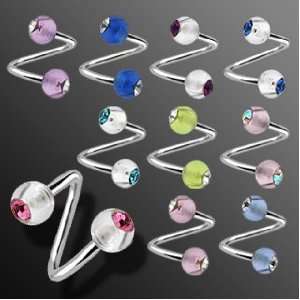  Stainless Steel Lippy Loop Twist with Pink/Aurora Borealis Gem Set 