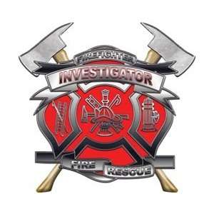   Investigator Red Firefighter Maltese Cross Decal with Axes REFLECTIVE