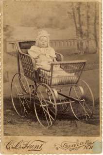 LITTLE GIRL IN PRAM BABY CARRIAGE VINTAGE CABINET CARD  