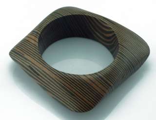   Wood Wooden Irregular Stripe Streak Square Bangle Bracelet  