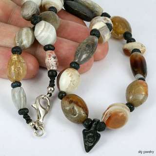 Ancient Agate Stone & Glass Bead Necklace  