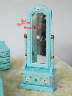   Miniature LIGHT BLUE handdrawing Bedroom Wardrobe Bed Chair Set  