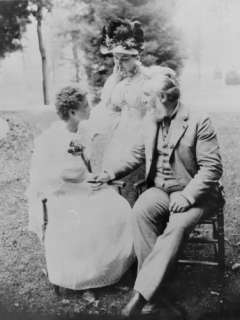 Description Alexander Graham Bell with Helen Keller and Annie 