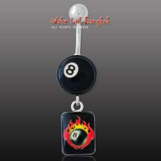 NAVEL BELLY RING BODY JEWELRY EIGHT BALL POOL TABLE CUE  