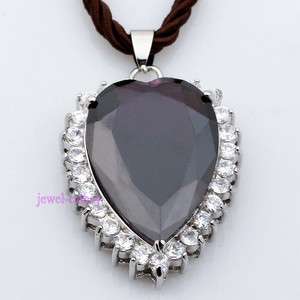 natural dark BLUE heart crystal cz pendant necklace set  