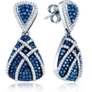 Blue White Diamond Ladies Dangle Fashion Wedding Earrings Solid 10k 