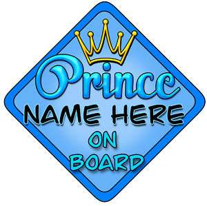 Personalised Baby On Board Car Sign Blue Prince Bright  