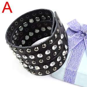 High End Jewellery Leather Bracelet Bangle with Couture Rivets, 3 pcs 