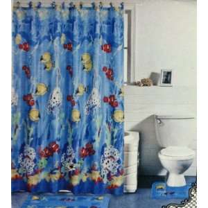  4pcs Bath Rug Set Fisher Print Bathroom Rug Shower Curtain 