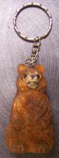 Carved Solid Wood Key Ring Chain Brown Bear NEW  