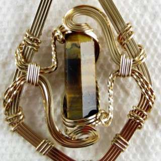 Tigers Eye Gemstone Crystal Pendant 14K Rolled Gold  