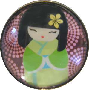 Japanese Kokeshi Doll Crystal Dome Button #8  