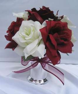 Centerpiece wedding Flowers Bouquets BURGUNDY IVORY  