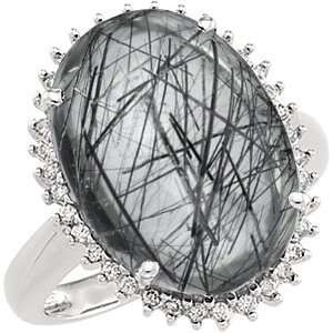   Gold Tourmalinated Black Quartz and Diamond Ring, Size 4 Jewelry